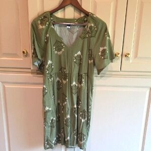 Old Navy Olive Green Patterned Dress